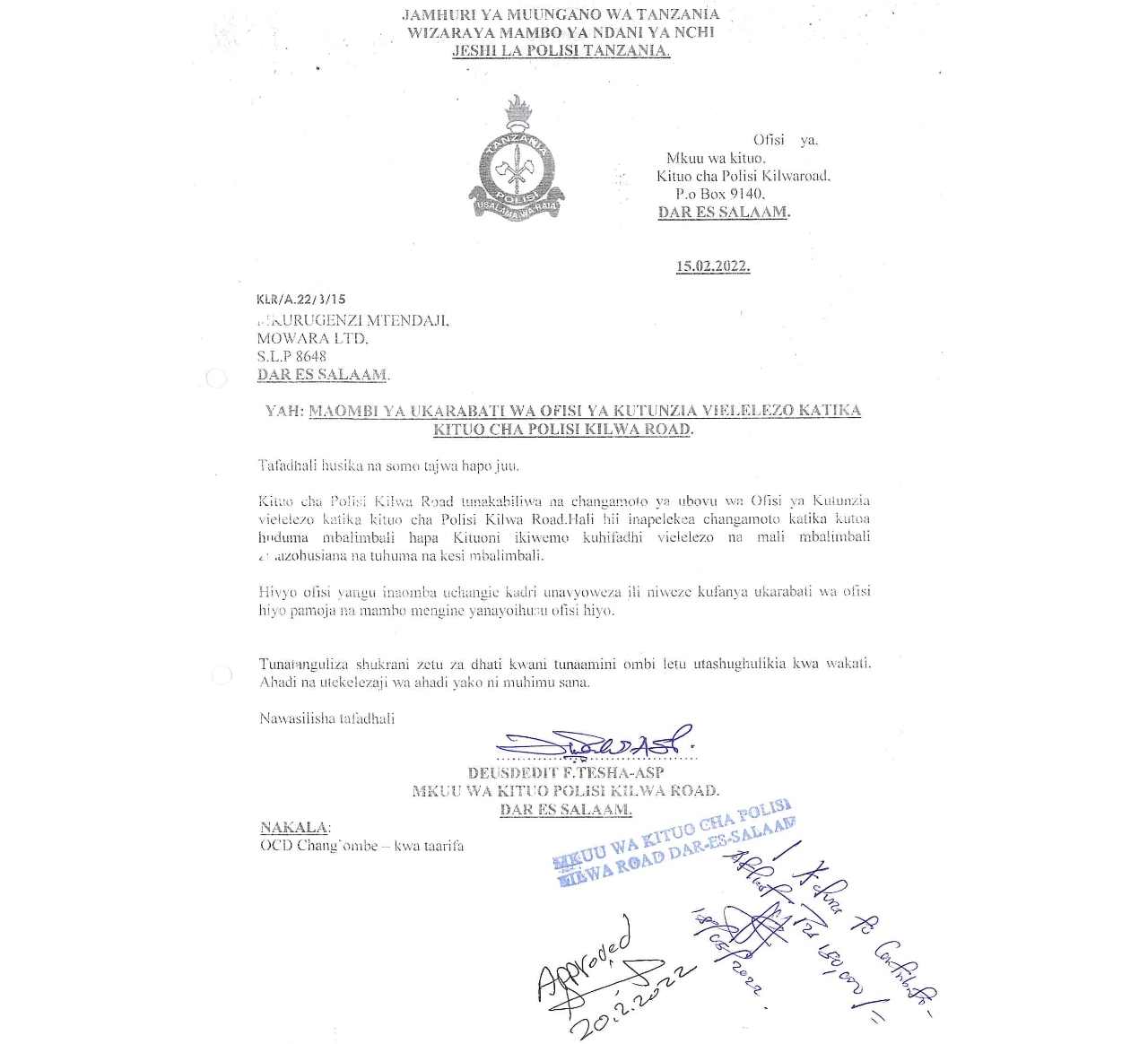 KILWA ROAD POLICE POST CONSTRUCTION